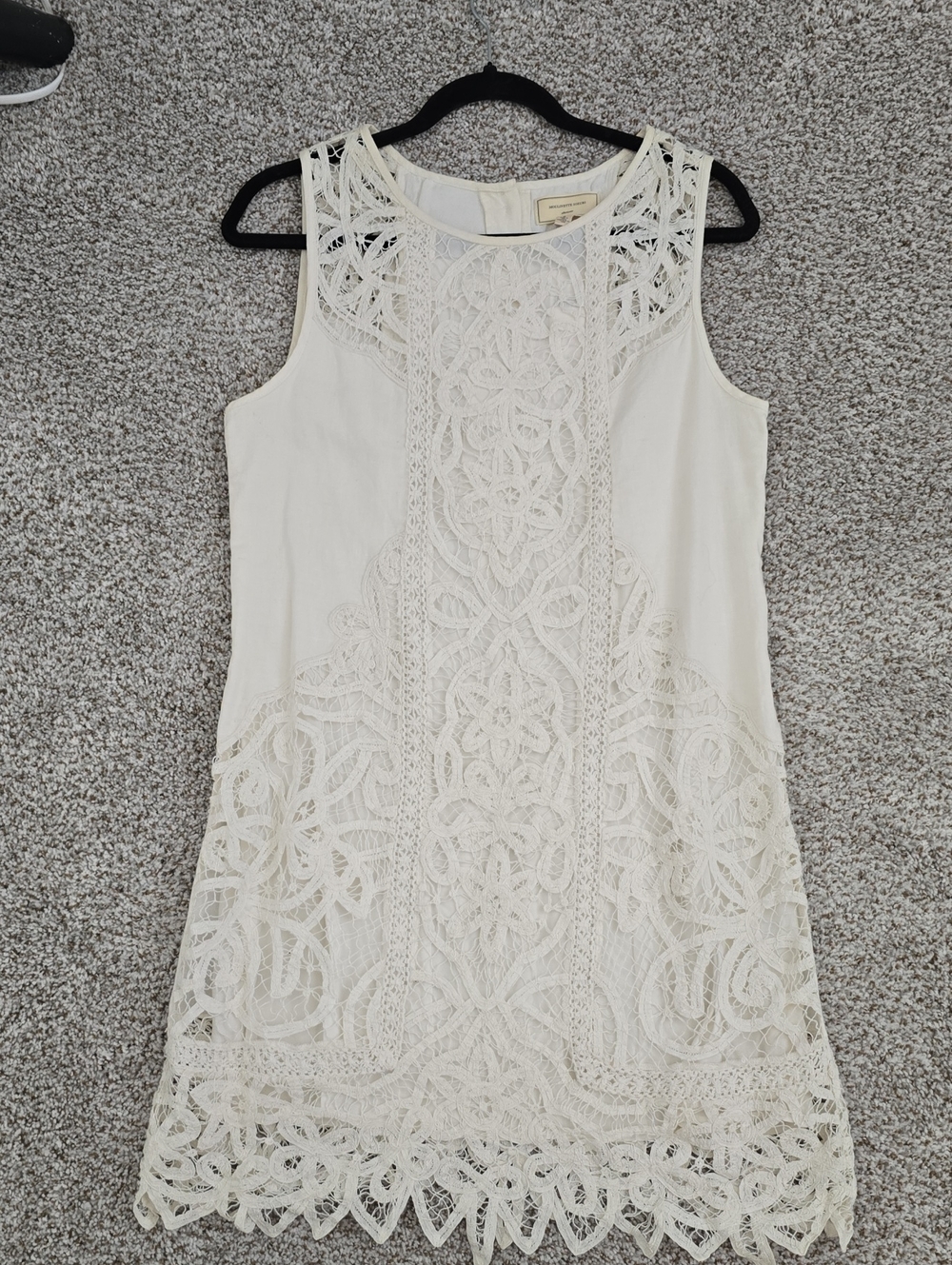 Moulinette Soeurs Ivory Crochet-Front Sleeveless Mini Dress